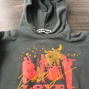 Y2K Playboy band music hoodie puffer print 3D Size Medium Skate Goth grunge